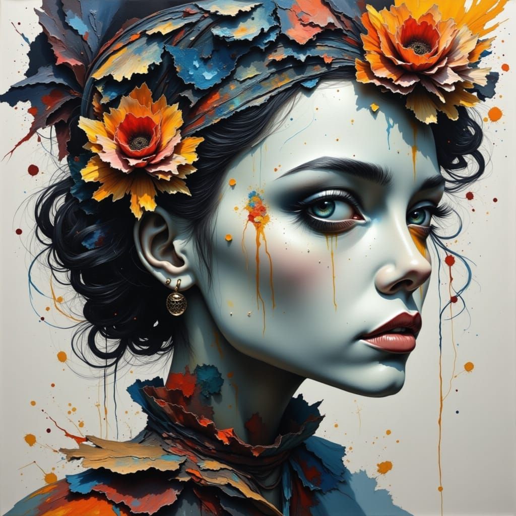 Abstract Watercolor Painting with Ink Textures