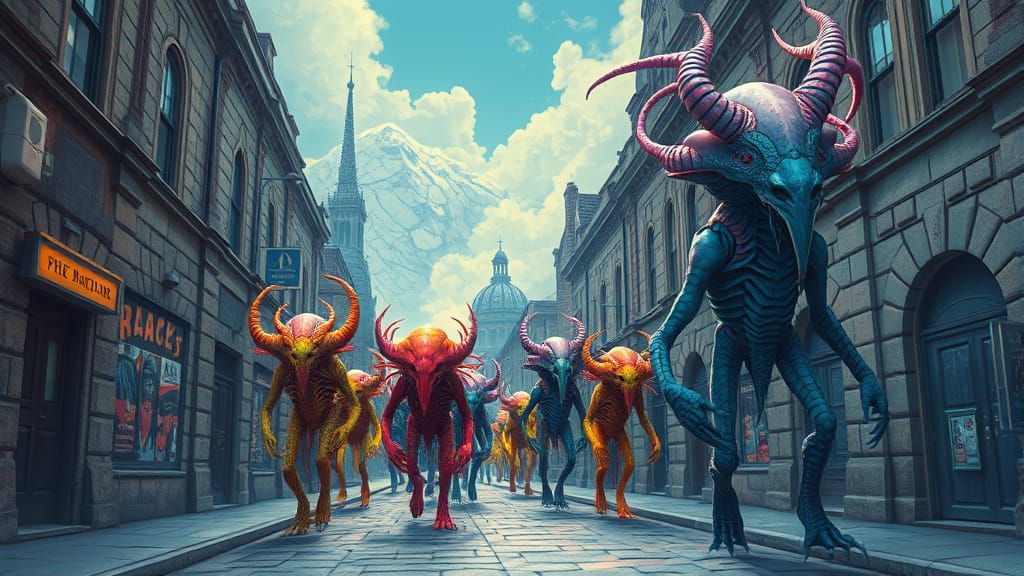 Surreal Sci-Fi Beings Return Home in Vibrant Dreamlike Style