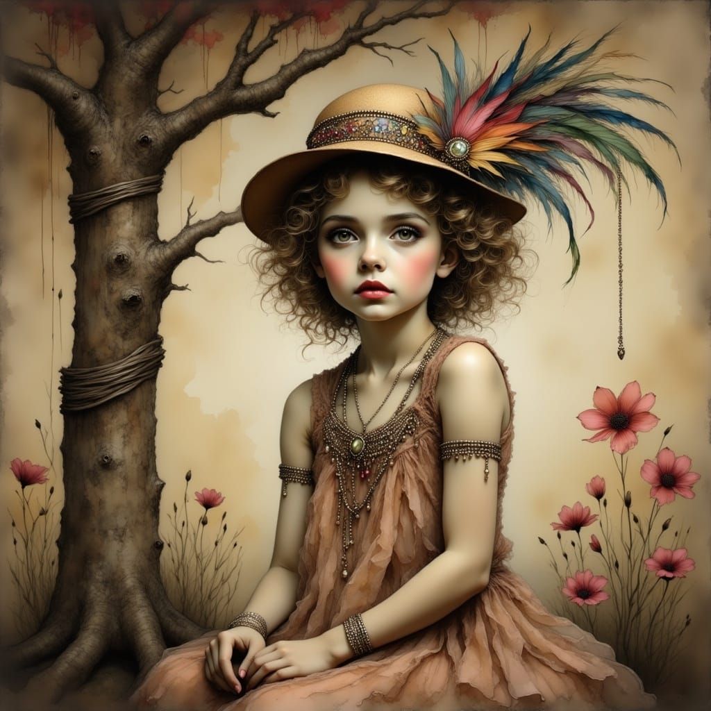 Roaring Twenties Flapper Girl Under a Tree