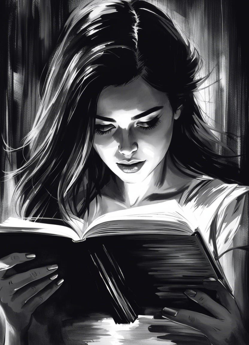 Girl Reading: Expressive Ink Impressionism