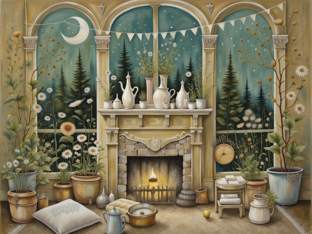 Inviting Living Room in Folk-Art Style