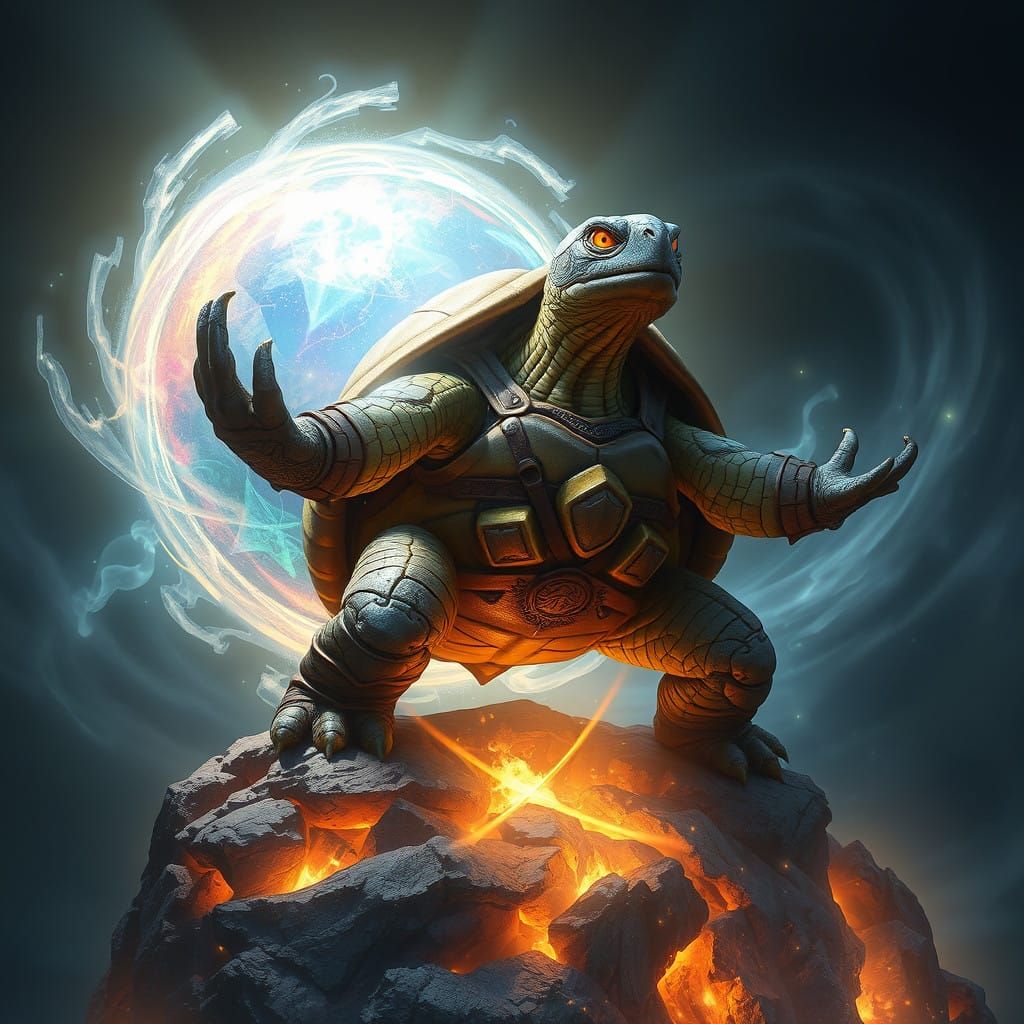Majestic Turtle Warrior Defends Companions with Shimmering C...