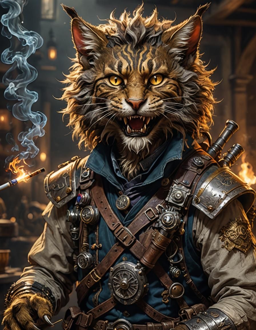 Tabaxi Artificer Portrait in Hyperrealistic Style