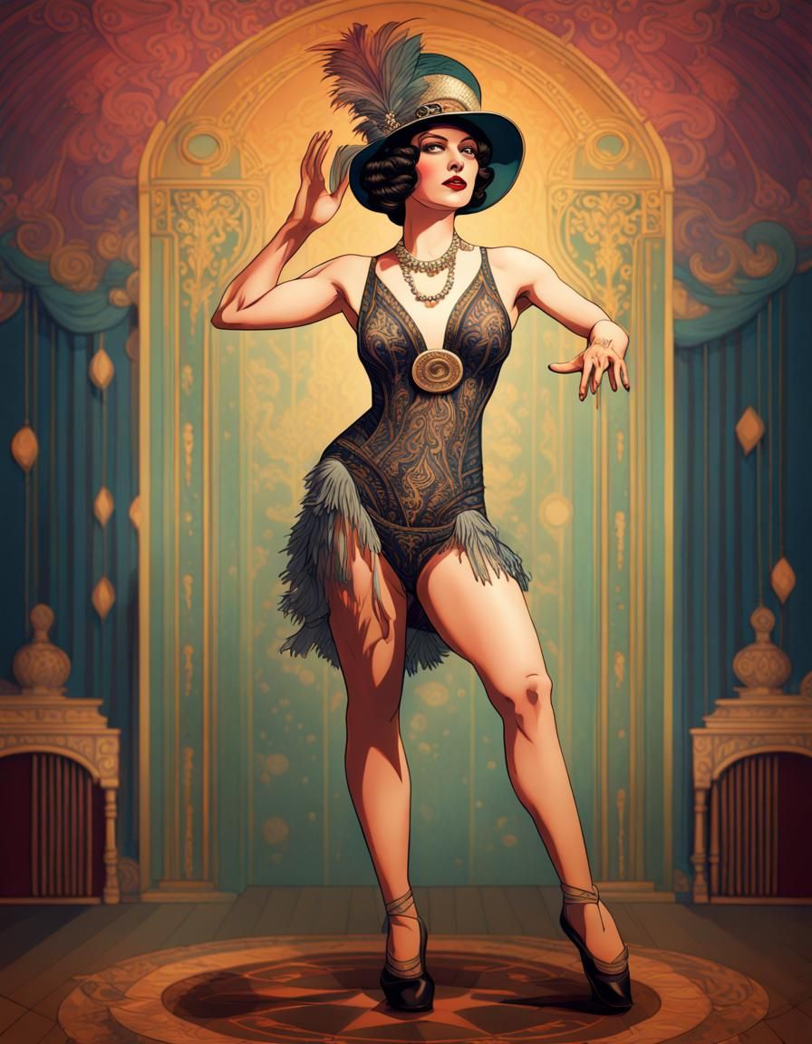 1920s Burlesque Star in Hyperrealistic Illustration