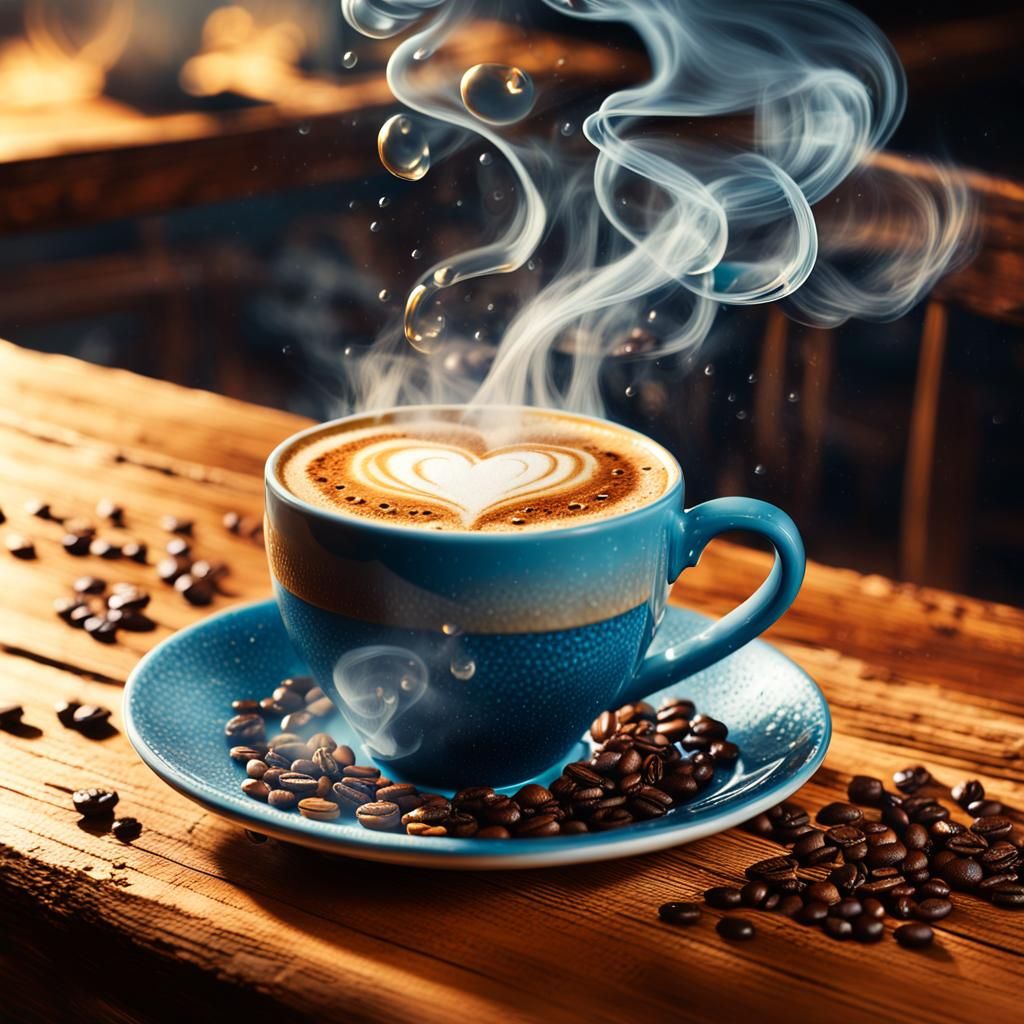 Steaming Coffee with Heart Design, Digital Matte Painting