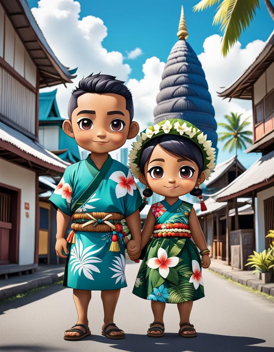 Chibi Characters in Traditional Tuvalu Outfits