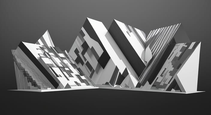 Minimalist Cubist Landscape in Geometric Art Deco Style