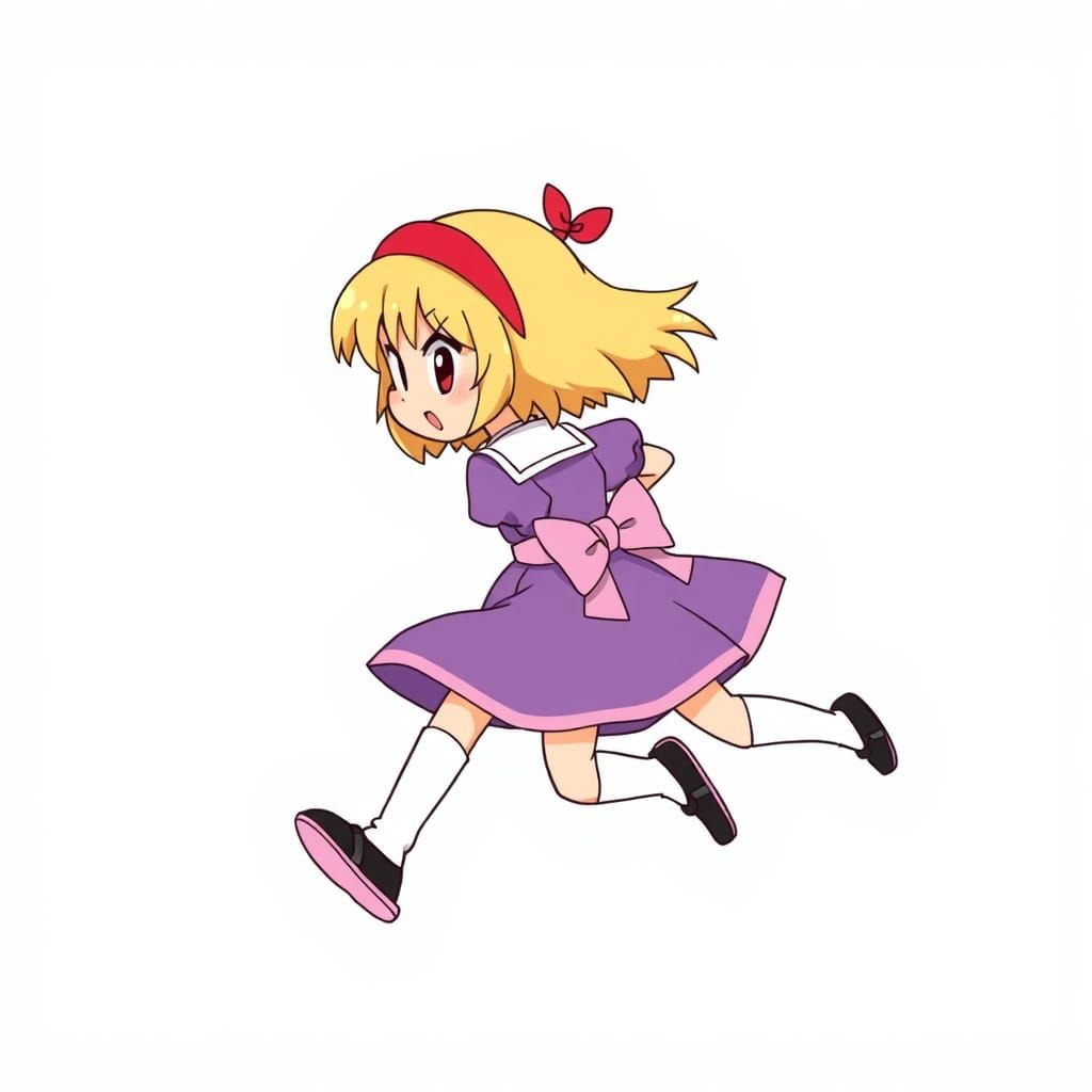 Cartoon Girl Running Fast in Anime Style