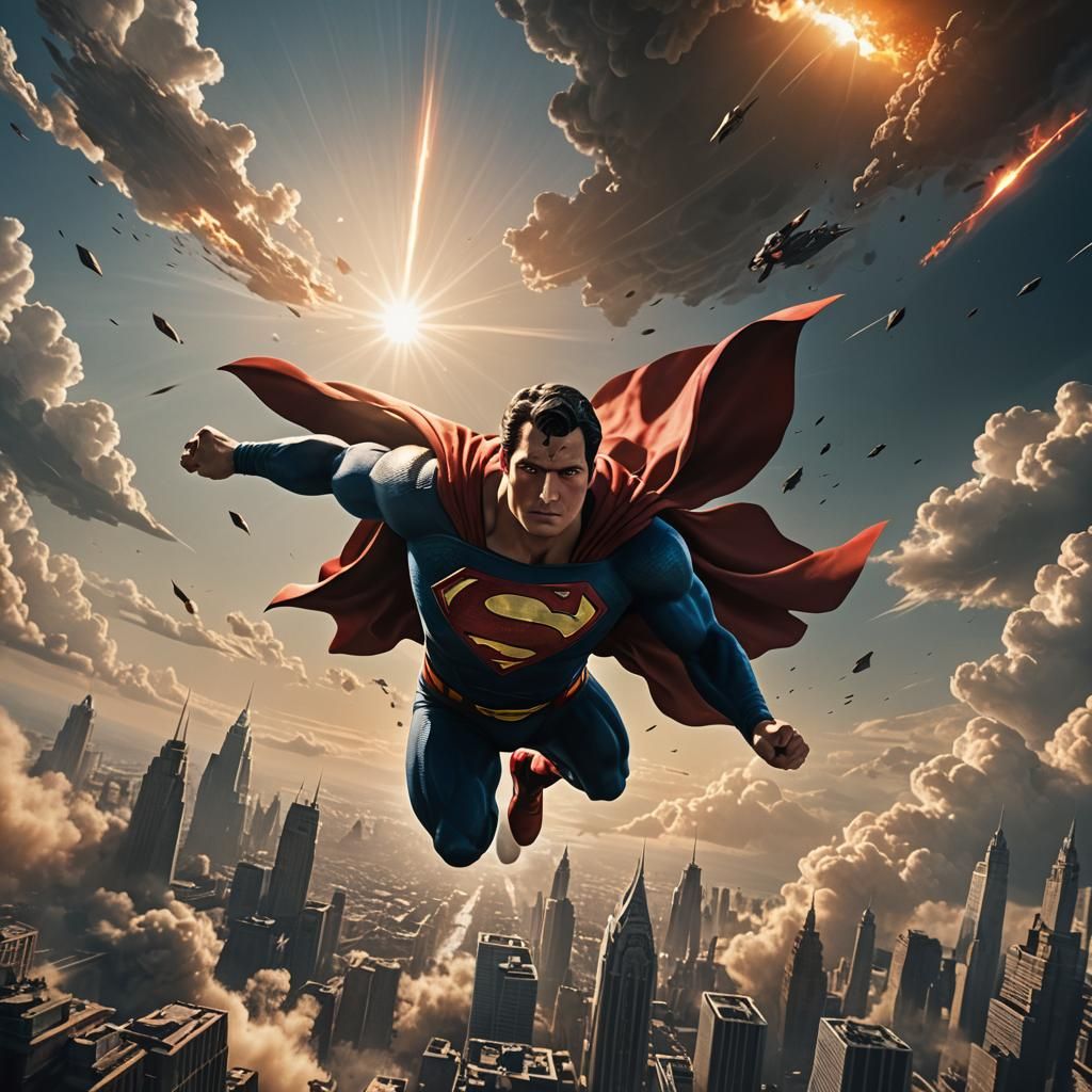 Superman Flies Through the Sun: Epic Digital Art