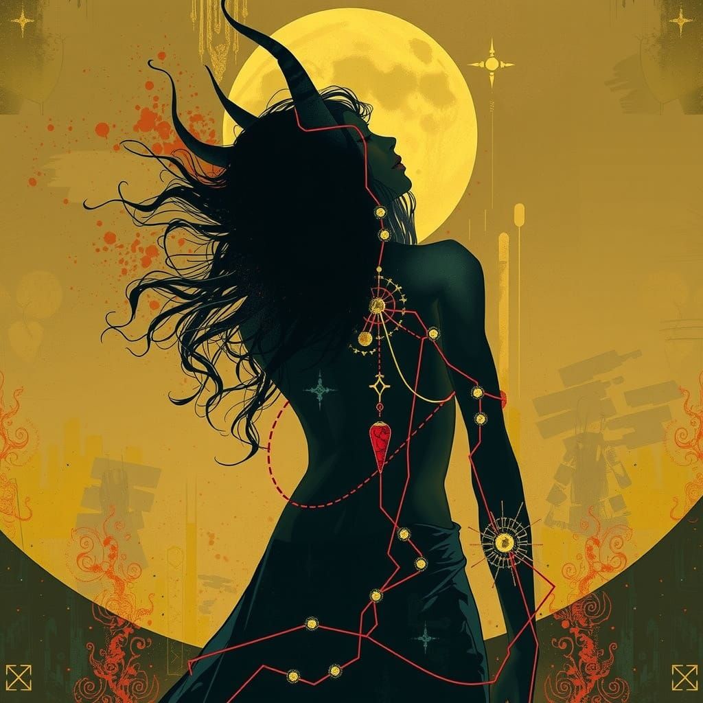 Mysterious Tarot Diviner at Misty Crossroads as Impasto Pain...