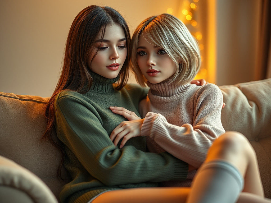 Lovers Snuggling in Cozy Sweaters: Fantasy Concept Art
