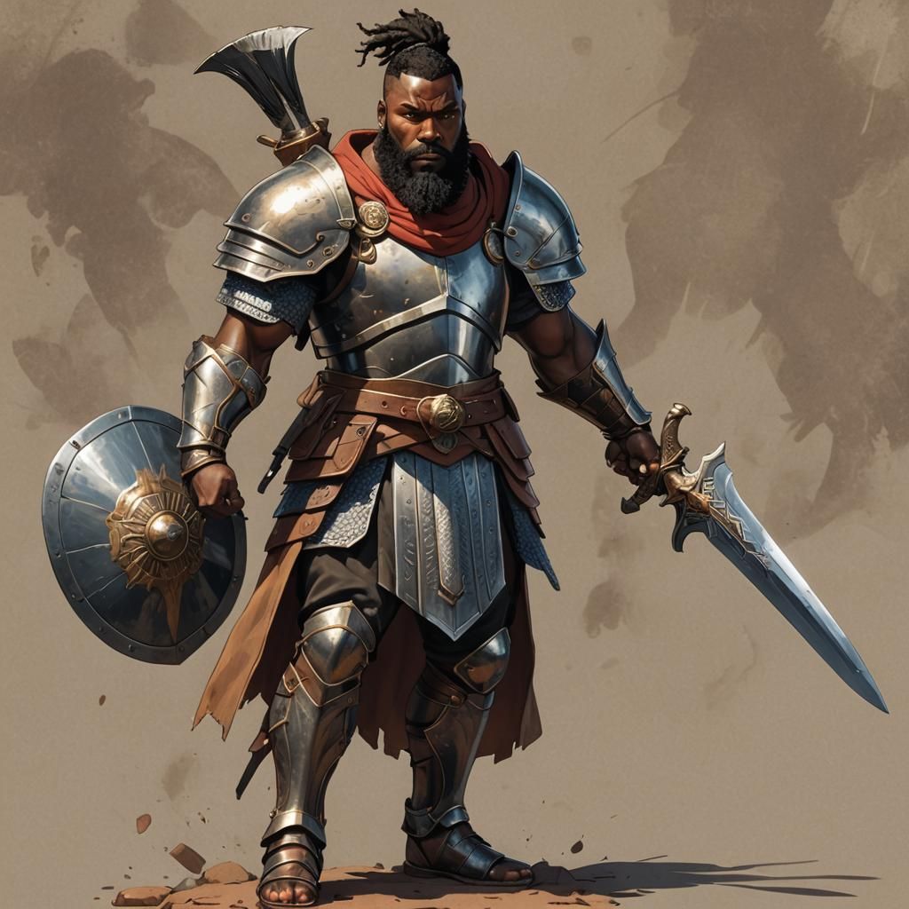 African American Gladiator in Battle-Ready Stance
