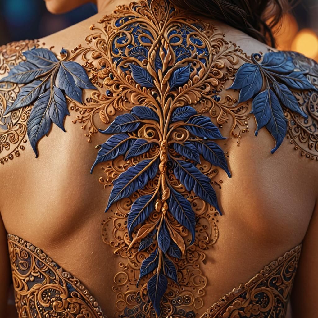 Woman's Back with Tribal Henna: Hyperrealistic Fantasy Art