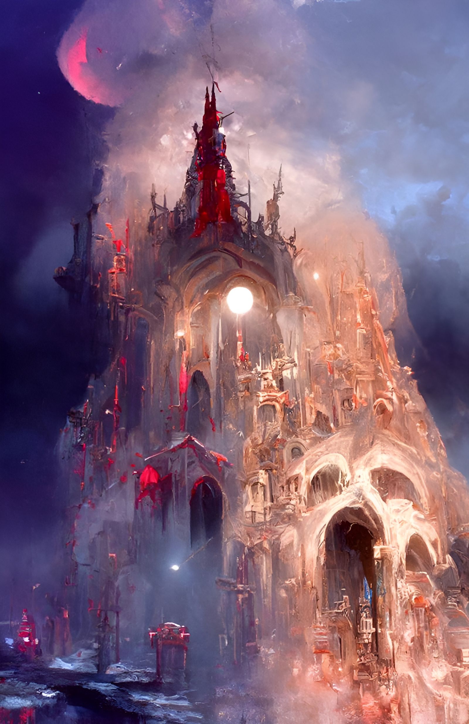 Evil Cathedral at Night: Hyperrealistic Concept Art