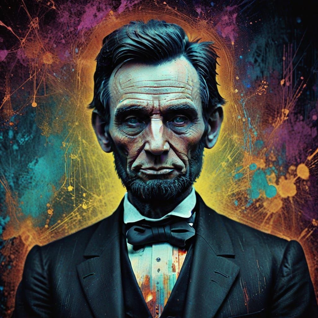 Glitchpunk Portrait of Abraham Lincoln with Color Diffusion