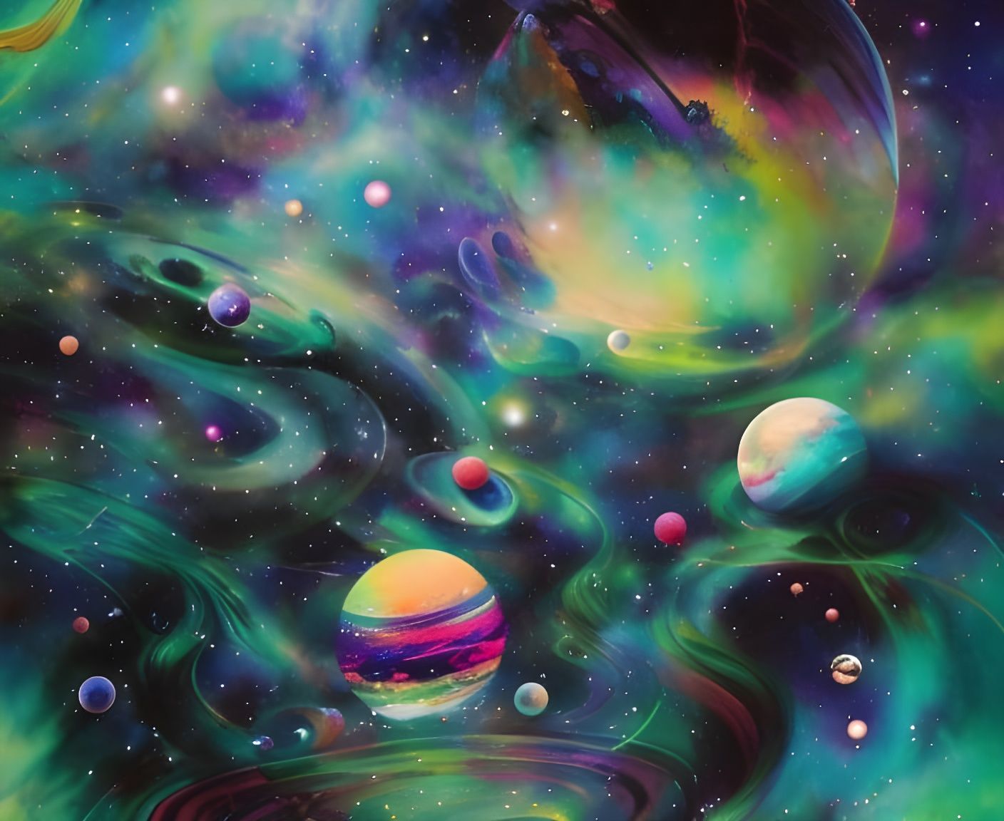 Ethereal Saturn: Cosmic Celestial Planets in Goth Art Style