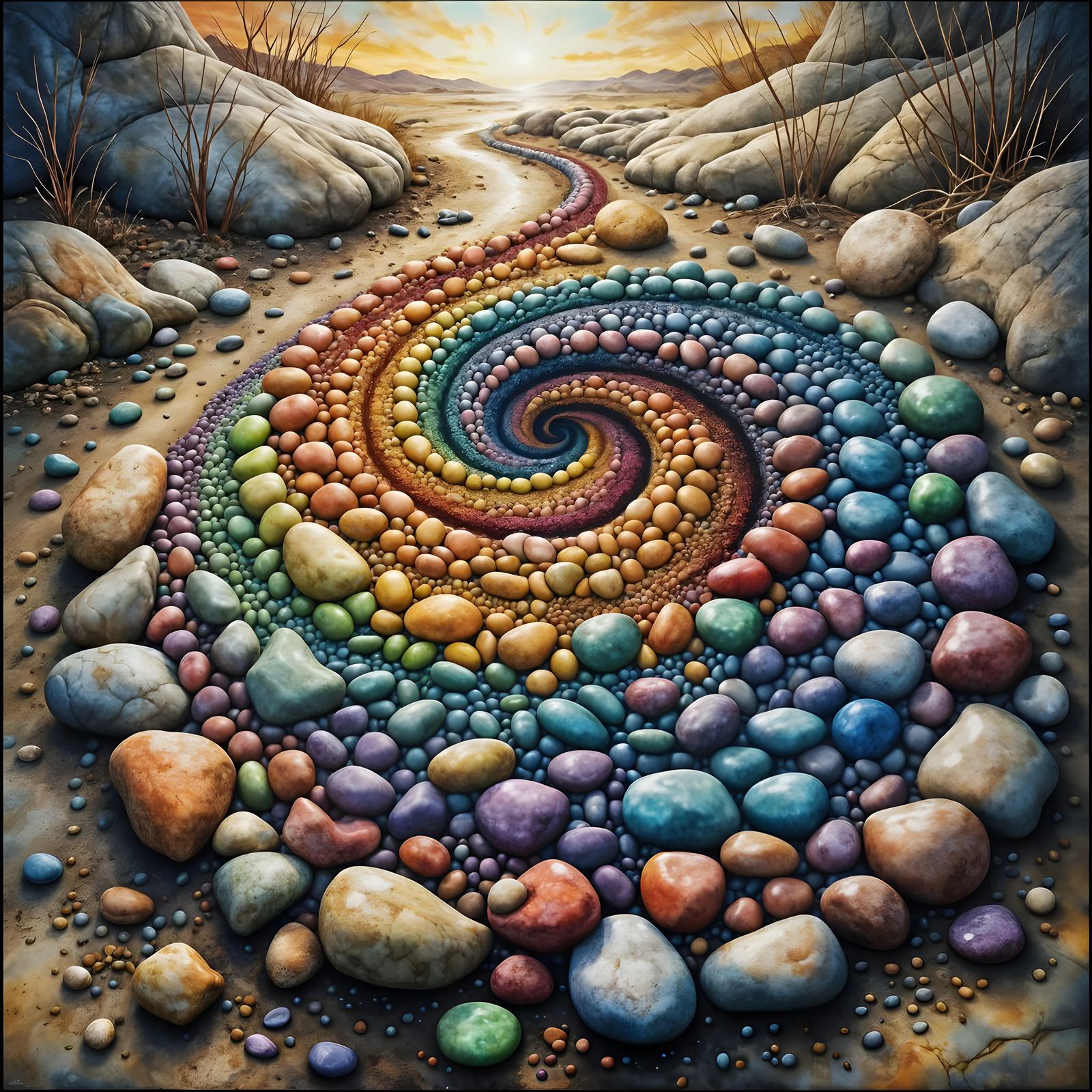 Earth Art Stone Spiral in Hyperrealistic Style