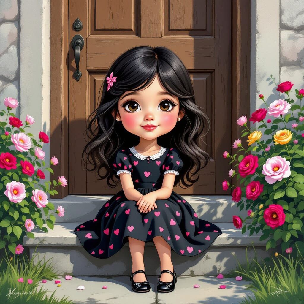 Cartoonrealism Portrait of Girl in Heart Dress