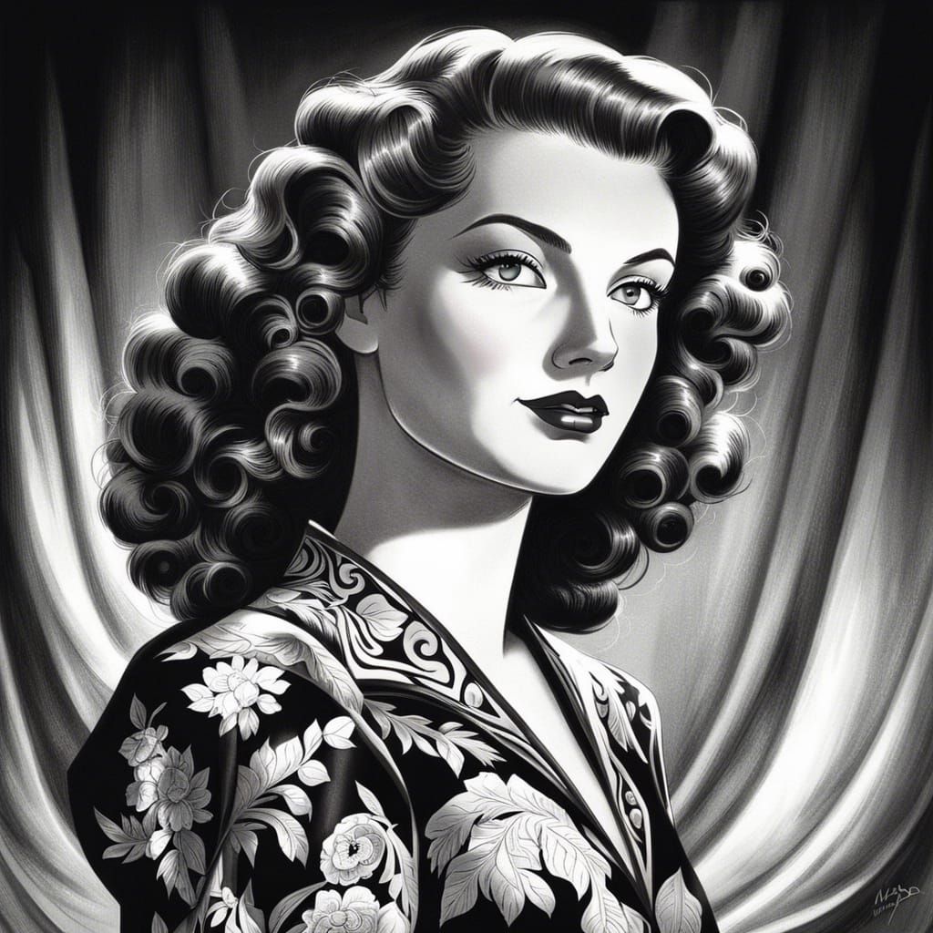 Anime Portrait of a Woman in 1940s Dress