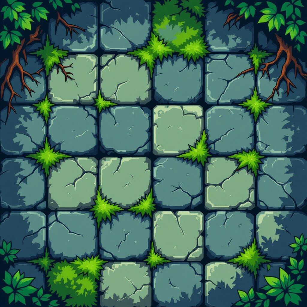 Pixel Art Tileset: Mossy Stone Blocks for 2D Games