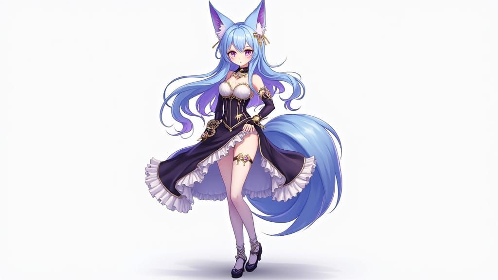 Anime Fantasy Fox Girl with Elegant Gradients and Aristocrat...