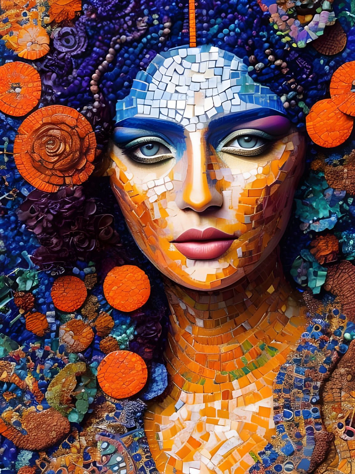 Mosaic Portrait of Greek Woman in Digital Art Style