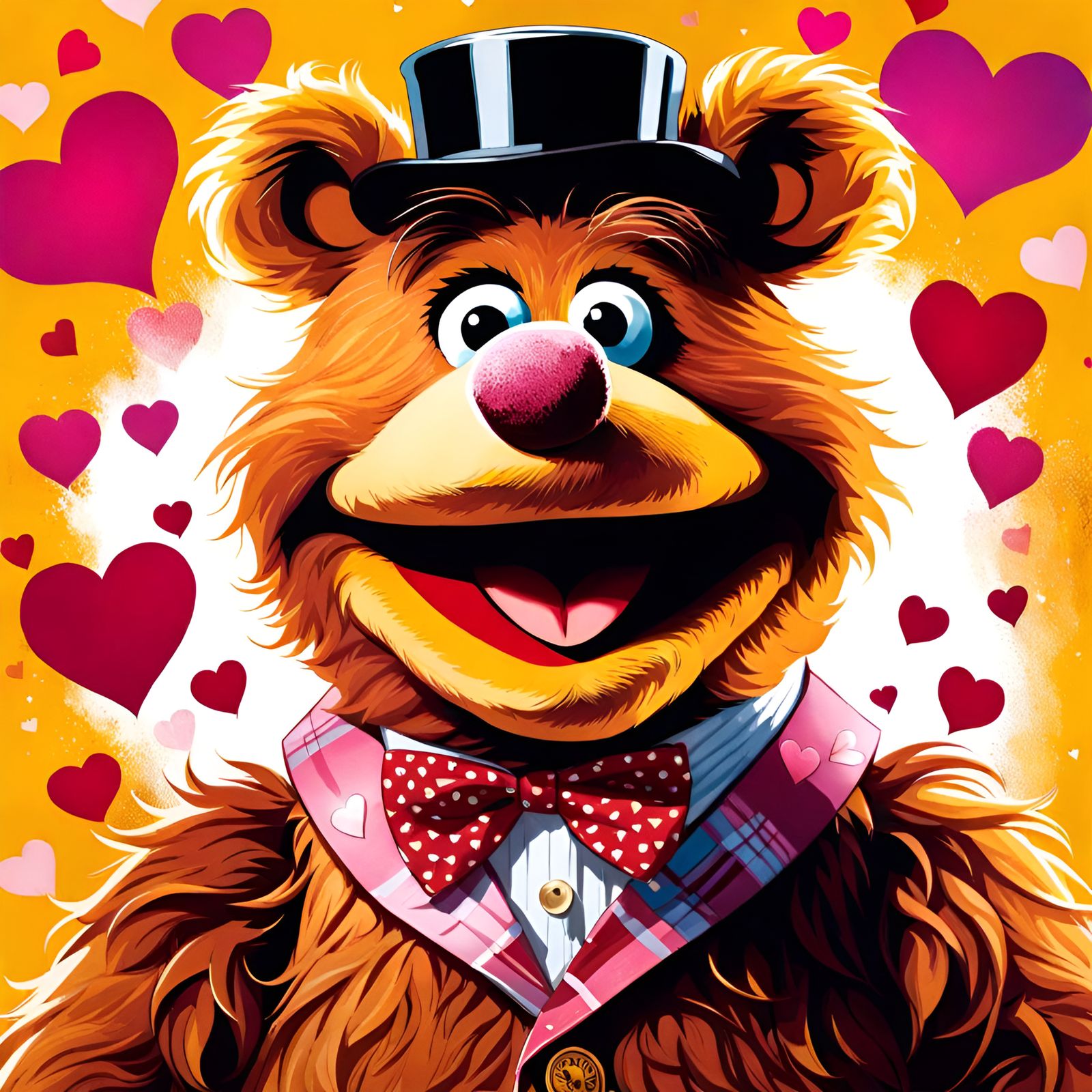 Fozzie Bear Portrait Surrounded by Hearts