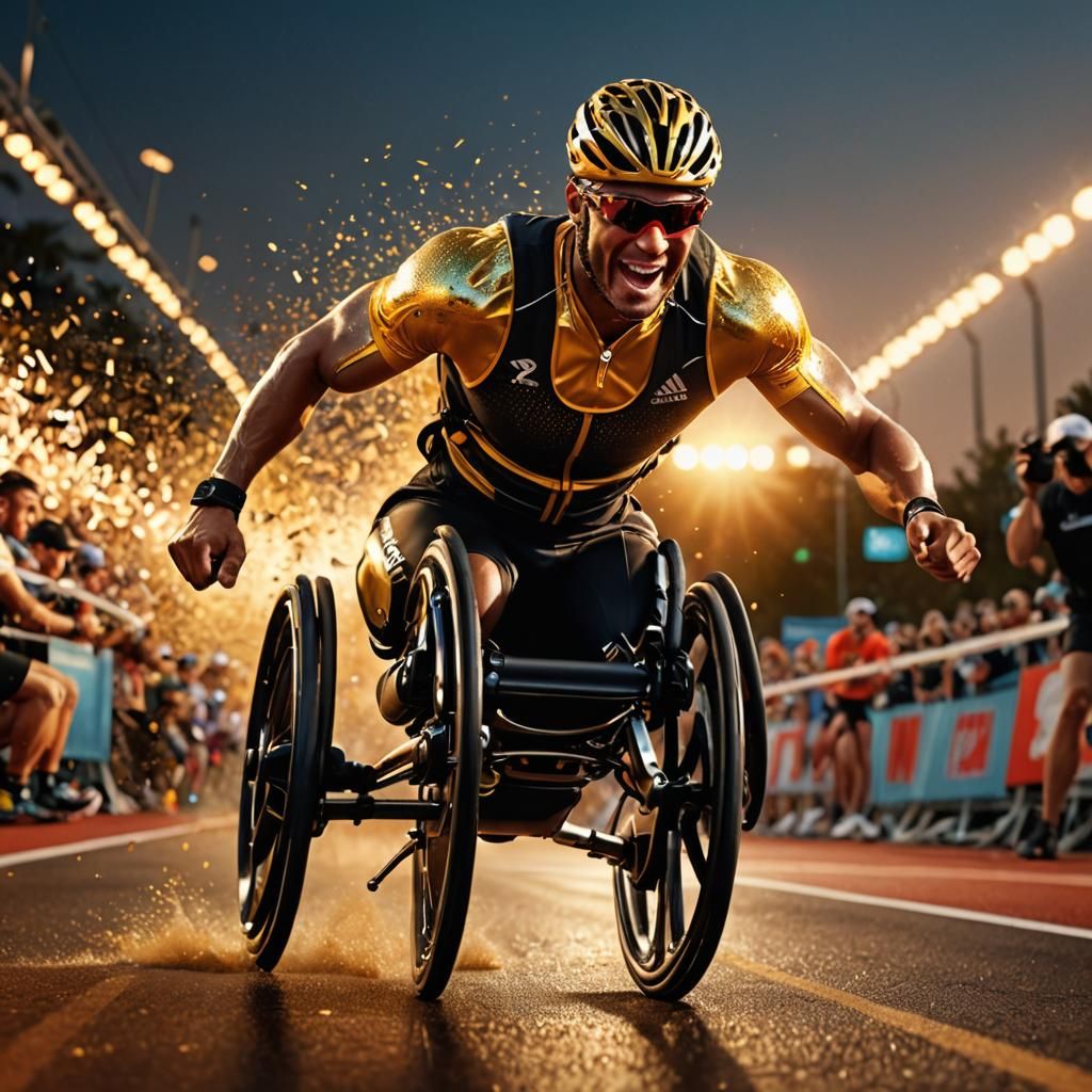 Para-Athlete Victory: Hyperrealistic Digital Art in Golden L...