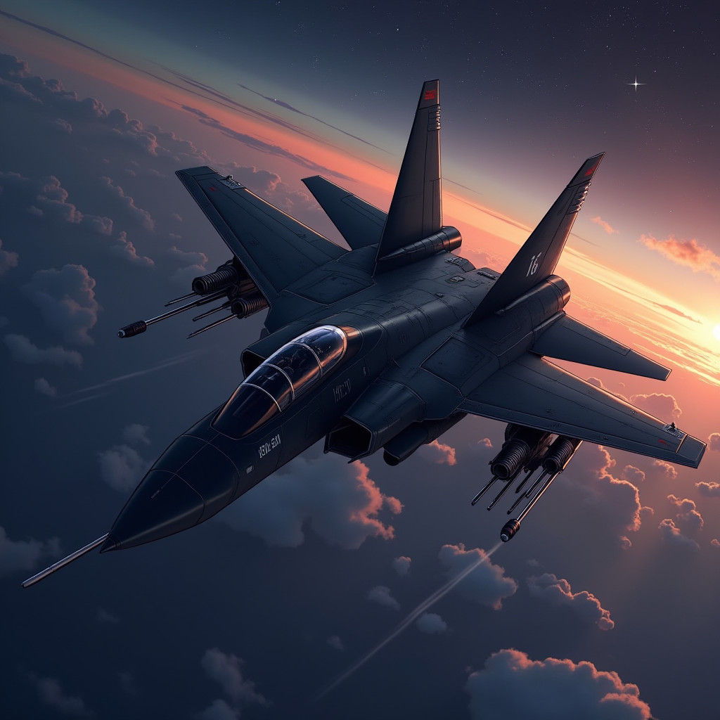 Surreal Anime-Style Interceptor Jet Soars in the Stratospher...