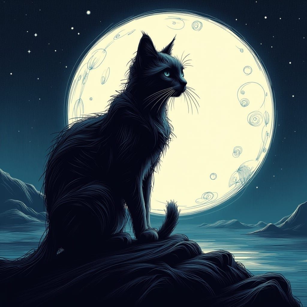 Cat on the Moon: A Whimsical Lunar Scene