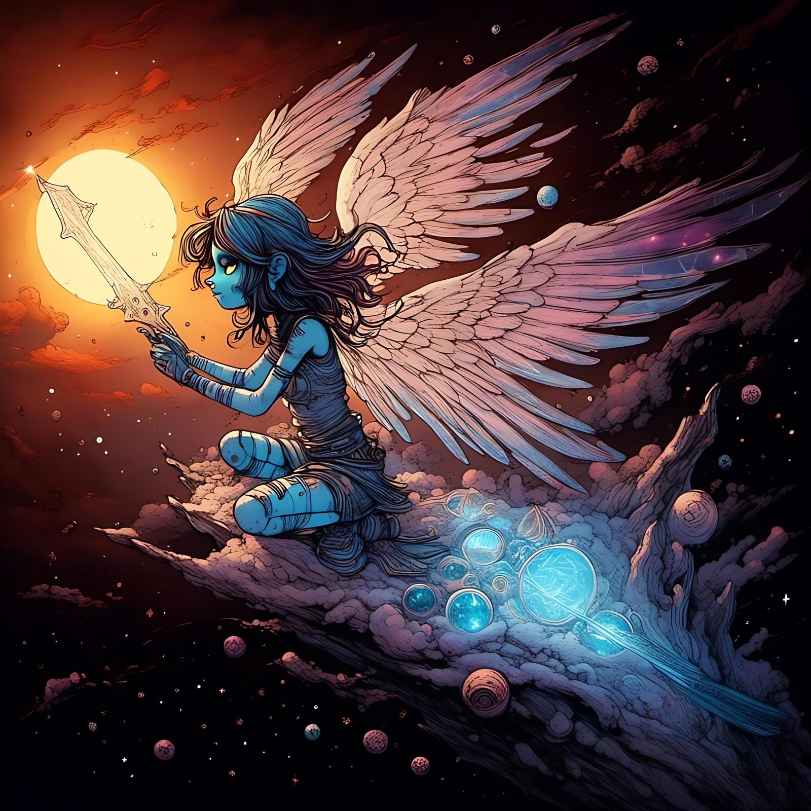 Glass Angel Filled with Stars in Borderlands Style
