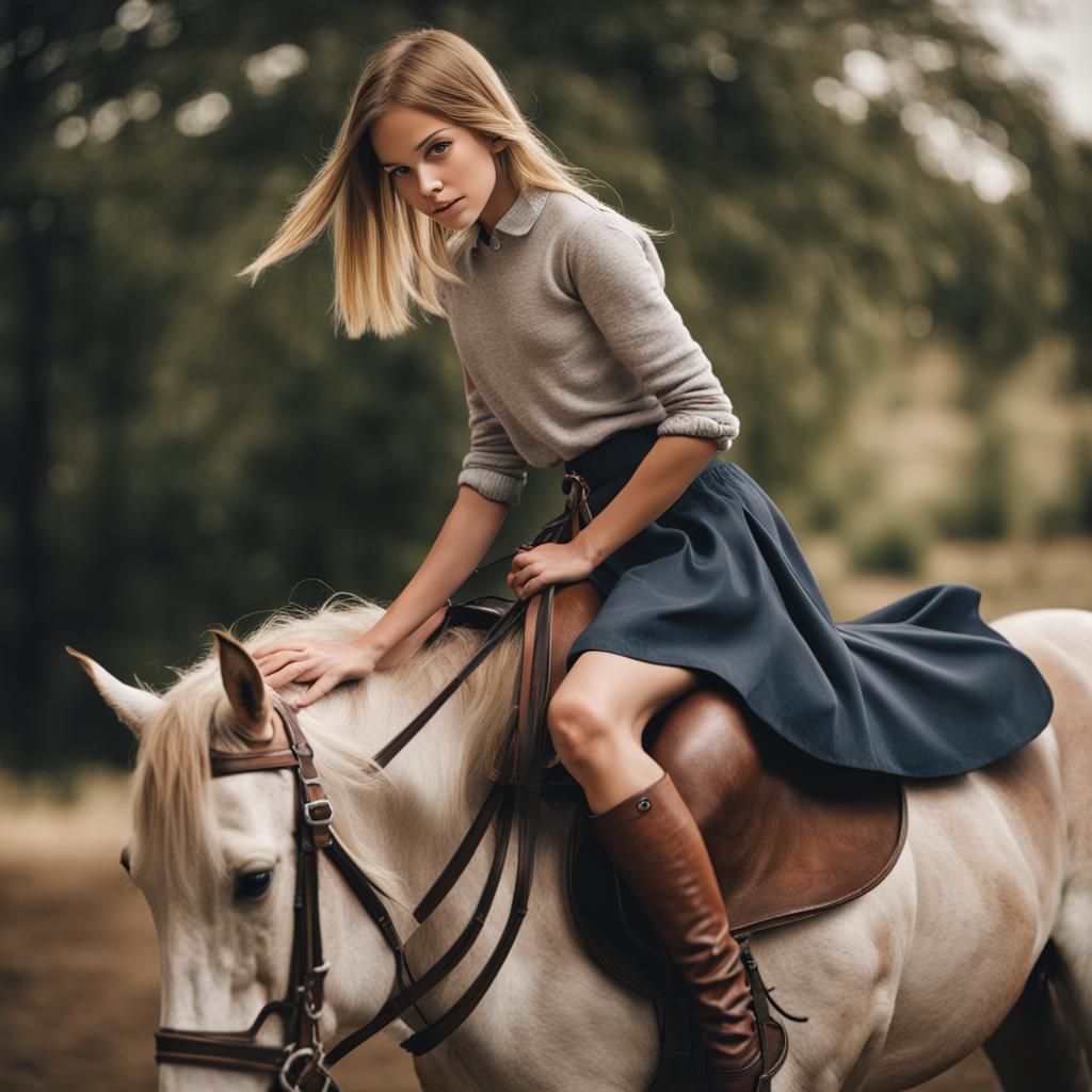 Girl Riding a Horse in Simple Style
