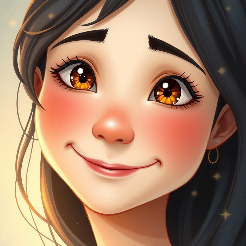 Whimsical Gentle Smile with Sparkling Eyes