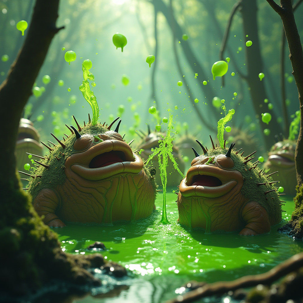 Surreal, Green Swamp Creatures Celebrate in Intergalactic Pa...
