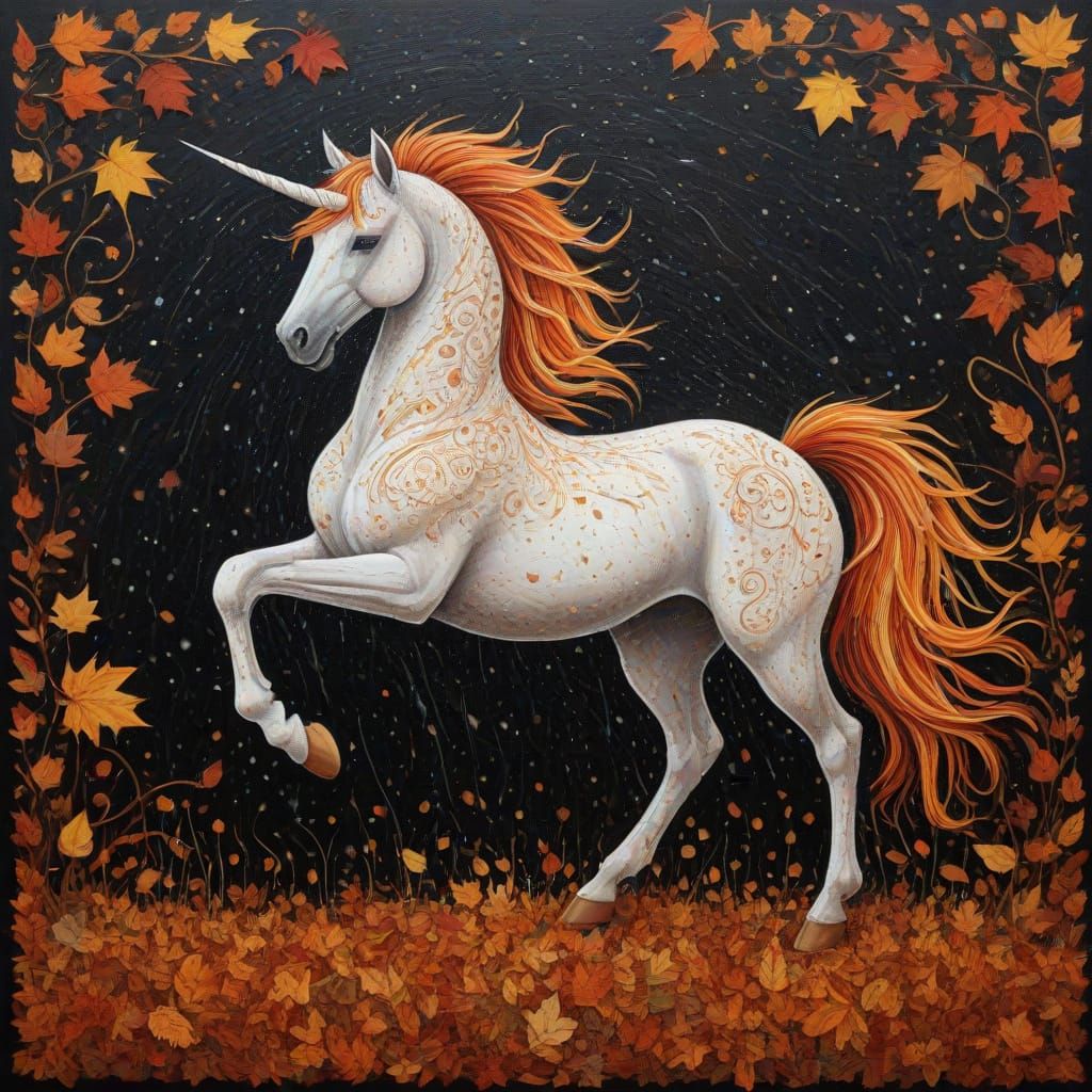 Magical Unicorn Dance Amidst Autumn Leaves