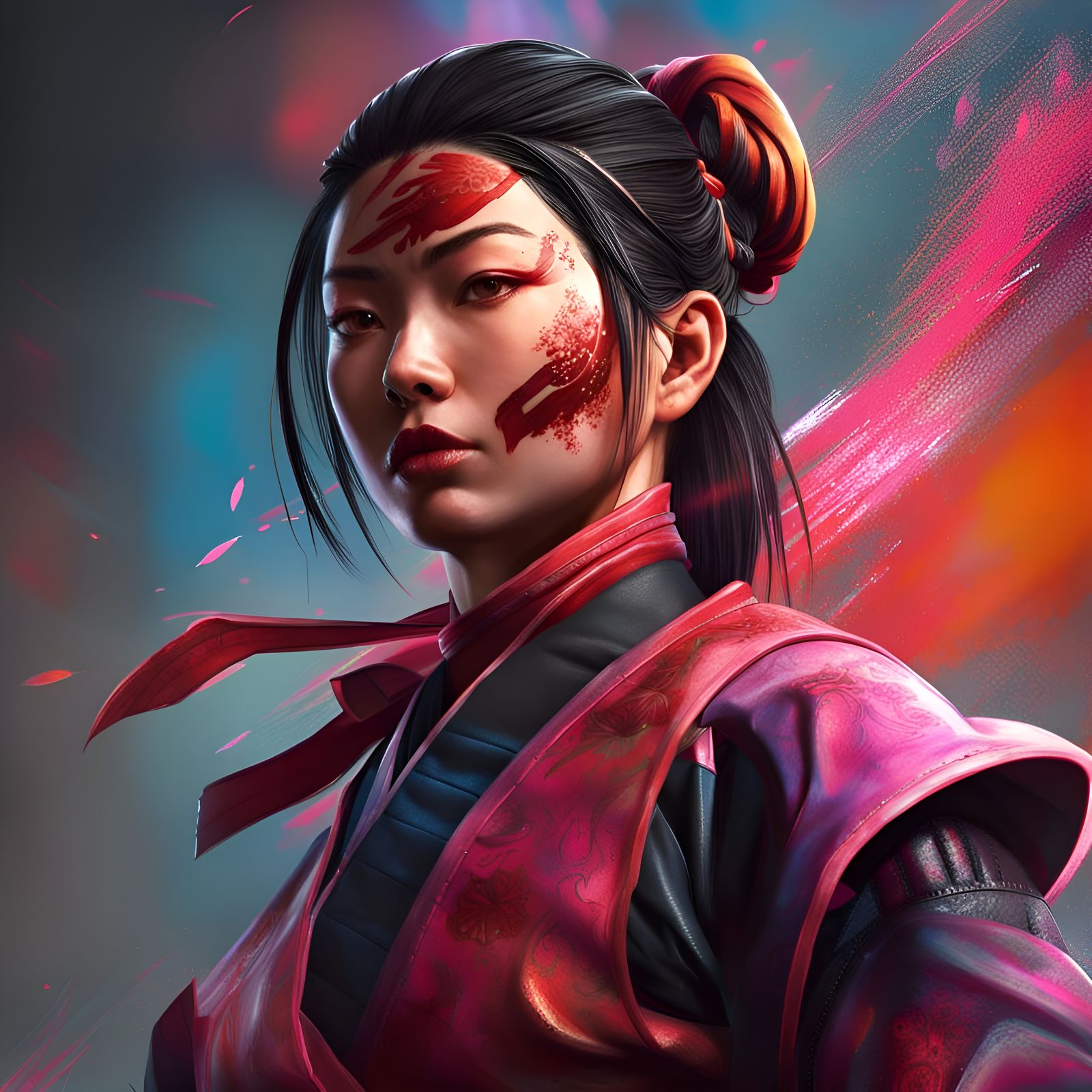 Hyperrealistic Kunoichi in Splash Art Style