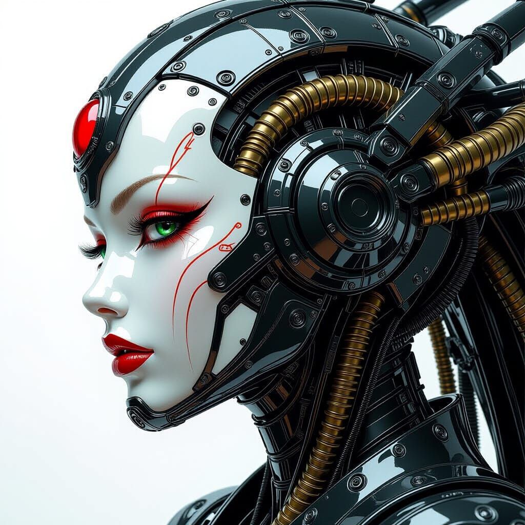 Cyberpunk Biomechanical Face in Heavy Metal Style