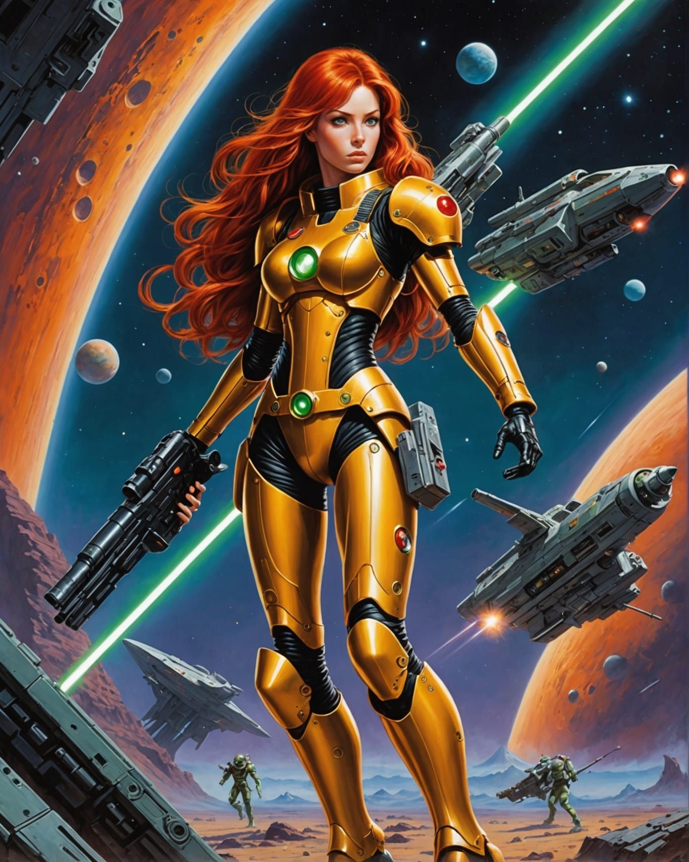 Anime Girl in Retro Sci-Fi Battle