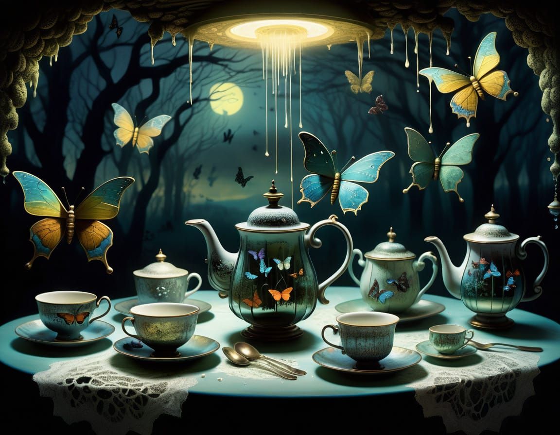 Surreal Whimsy: Iridescent Butterflies Host Dreamlike Tea Pa...