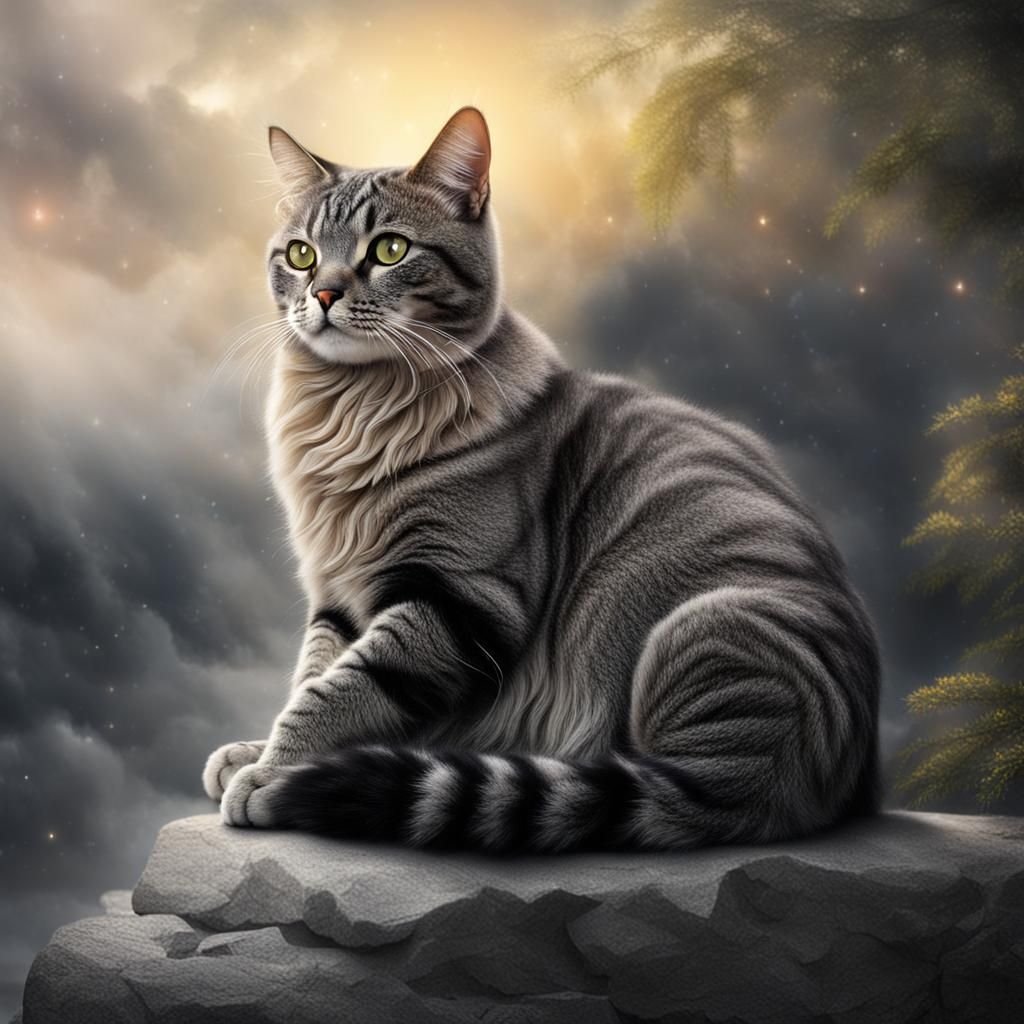 Mystical Cat on Stone Ledge