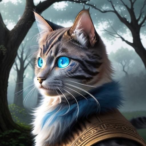 Watercolor Cat Portrait with Oak Tree