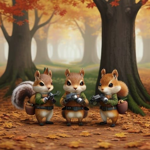 Squirrel Army Marches in Autumn Forest Splash Art