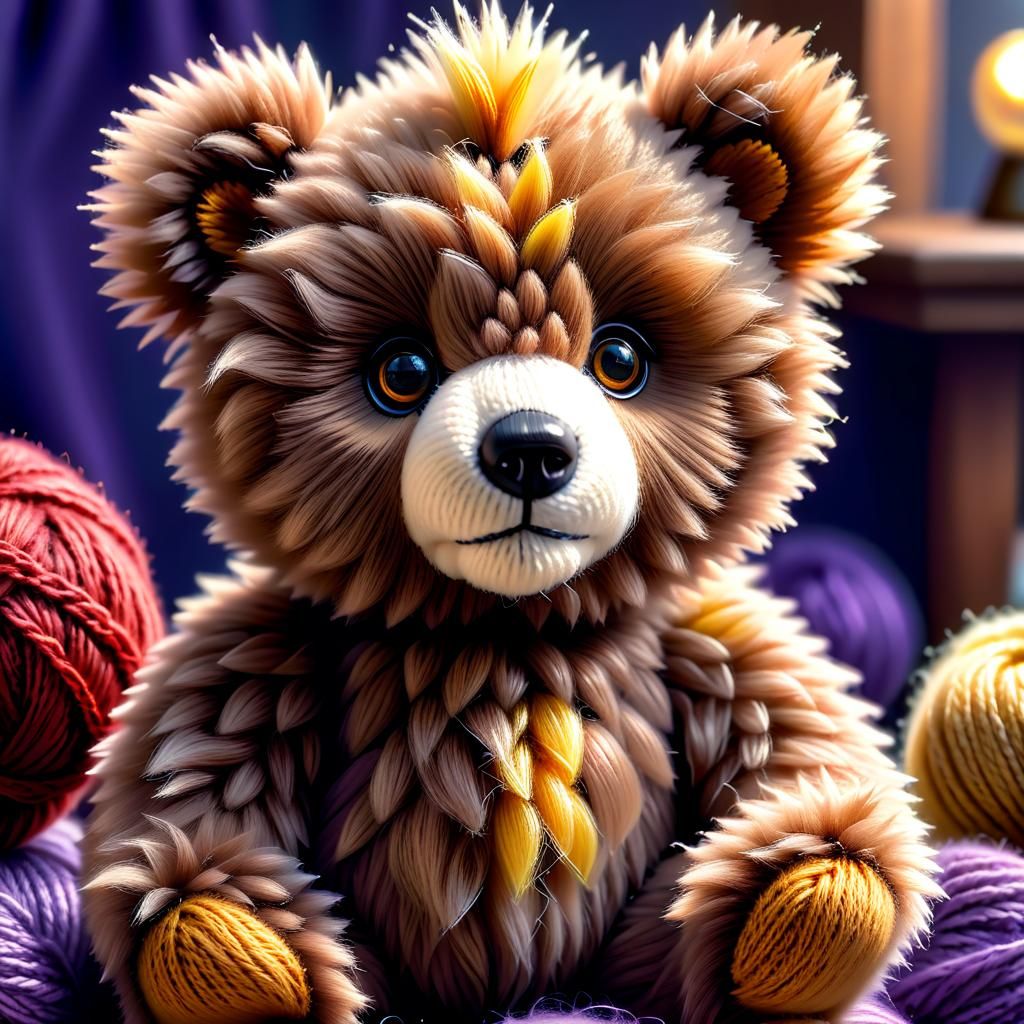 Cute Knitted Baby Teddy Bear with Fluffy Mohawk