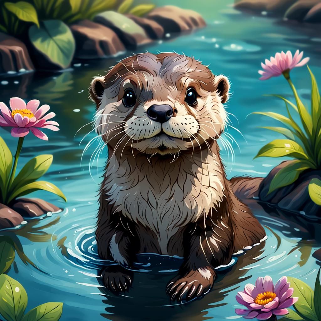furry otter in the water,