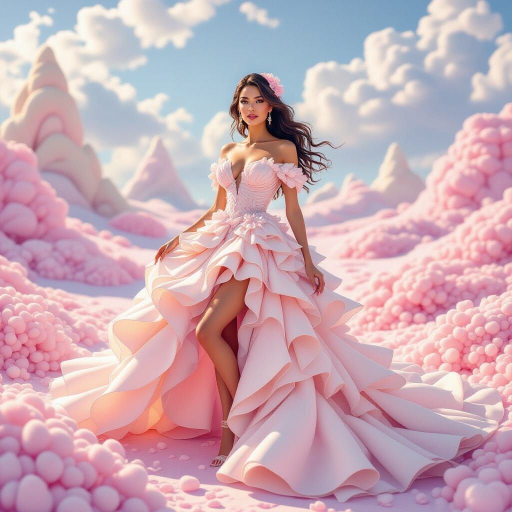 Attractive Woman Made of Marshmallows in Dreamlike Style