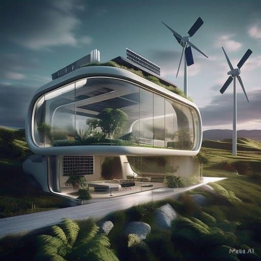 Sleek Futuristic House with Iridescent Solar Panels