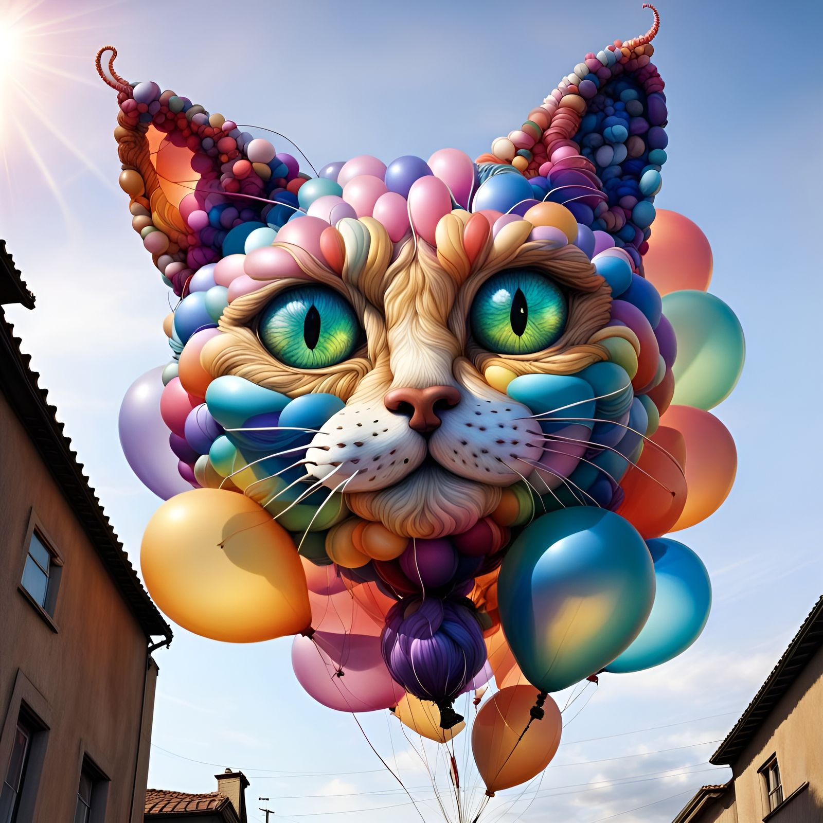 Balloon Cat Sculpture in Iridescent Colors