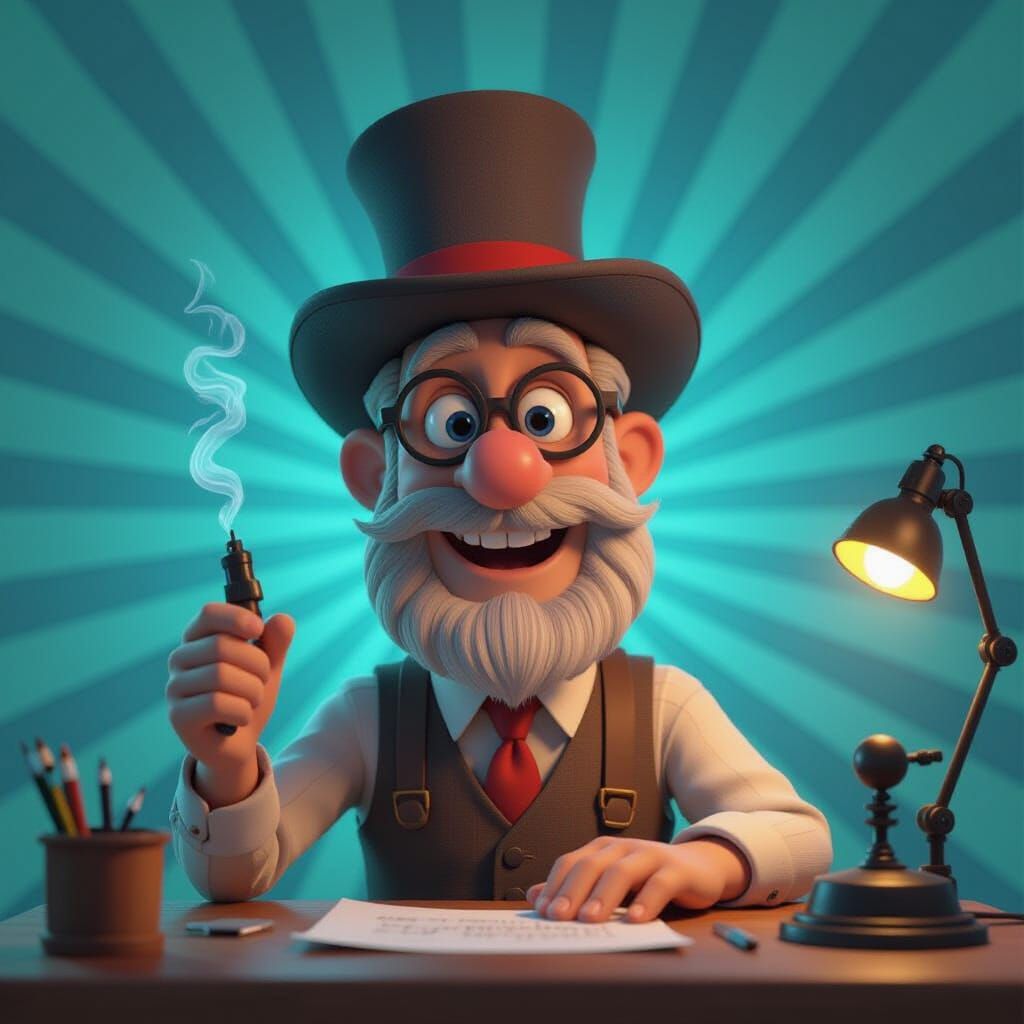 Whimsical Inventor in Pixar Style