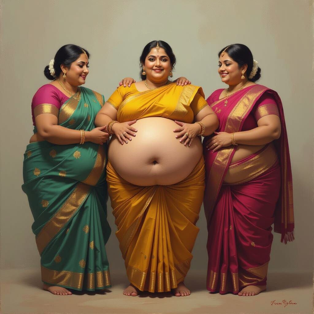 South Asian Aunties Portrait in Digital Art Style