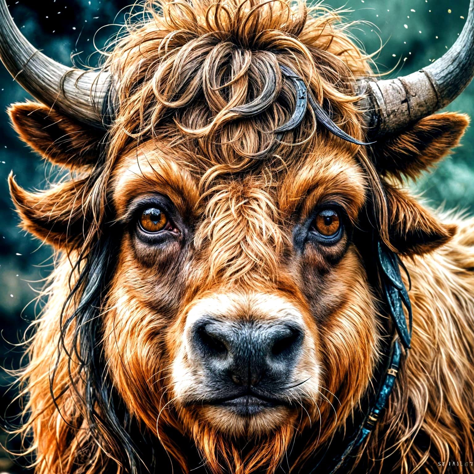 Cute Yak Portrait in a Whimsical Fairytale Style